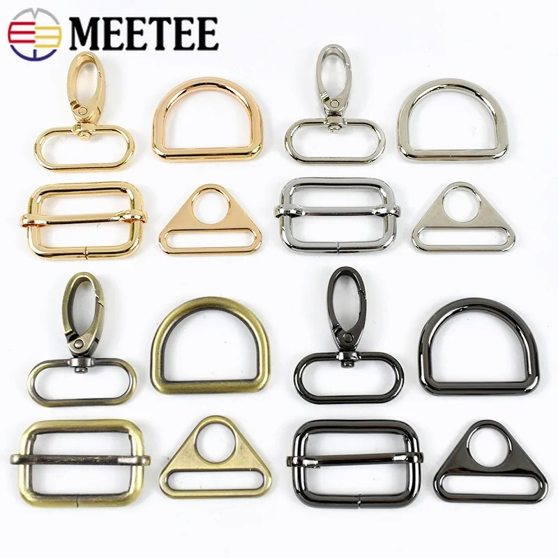 5-20P 20-38mm Bag Strap D Ring Buckle Metal Swivel Lobster Clasp Webbing Connect Pin Buckles Triangle Slider Hook DIY Accessory