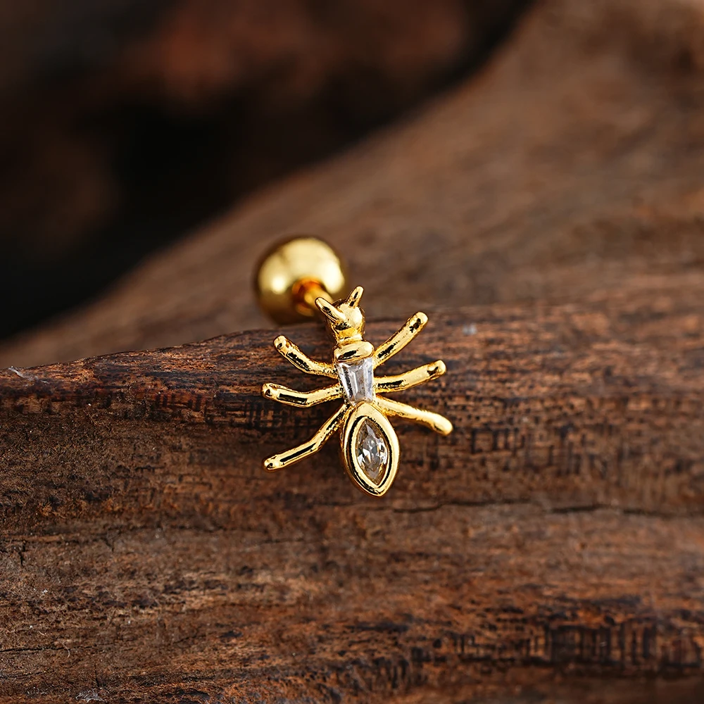 1 Stück Goldfarbener 16G Helix-Knorpel-Ohrstecker, Piercing mit Herz-, Blumen-, Totenkopf- und Stern-Design, Ohrring-Schmuck, rückseitig verschraubte Ohrpiercings – Detail 8