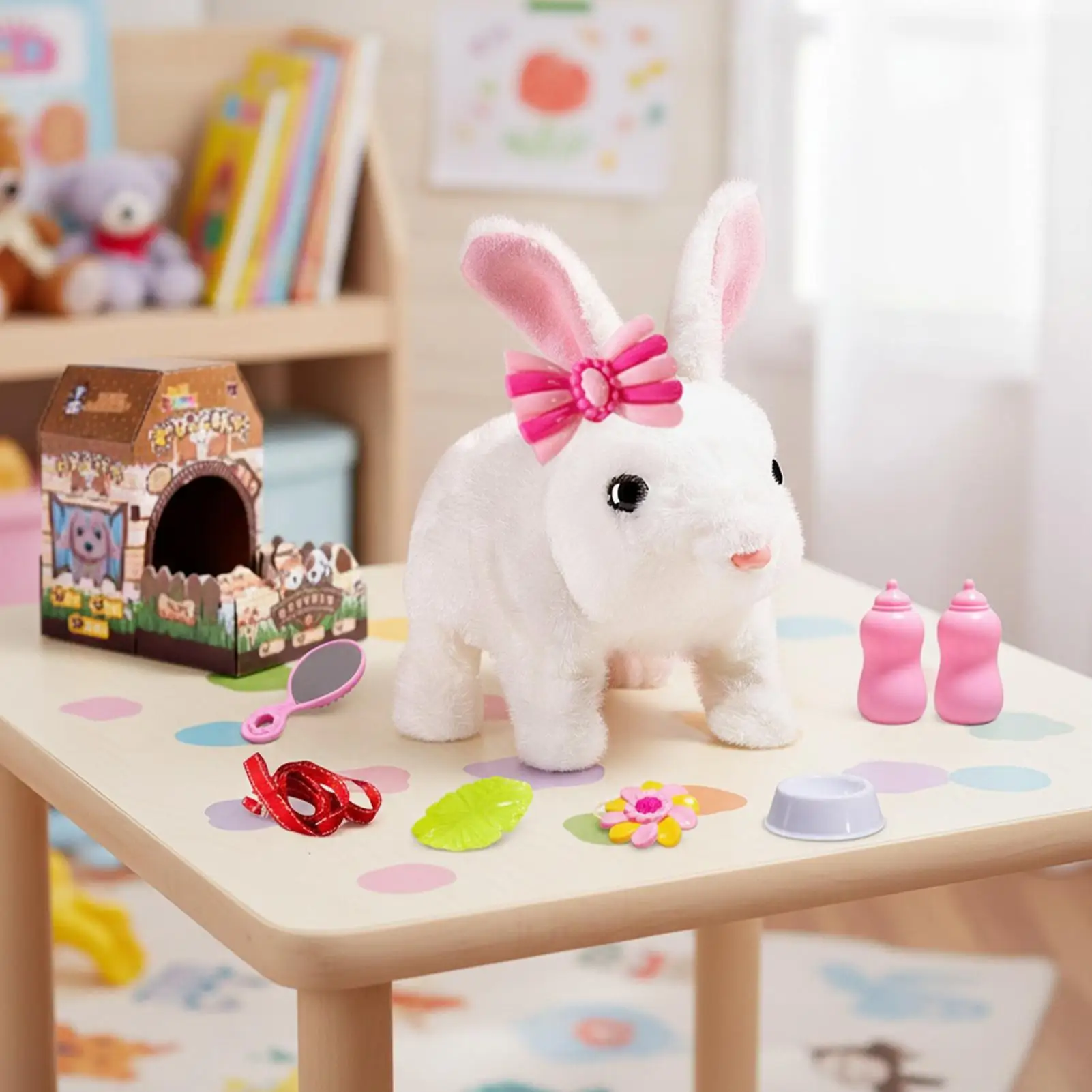 リアルなウサギのぬいぐるみ、電動で音も出る、子供、男の子、女の子向けのウサギのぬいぐるみ、新年、クリスマスに