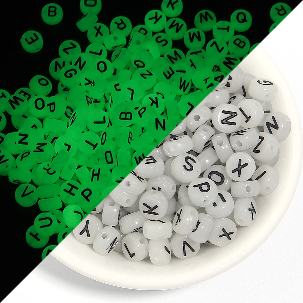 100pcs/lot A-Z Translucent Letter Beads Glow In Dark Black Alphabet Loose Spacer Beads DIY Name Bracelet Jewelry Making Supplies