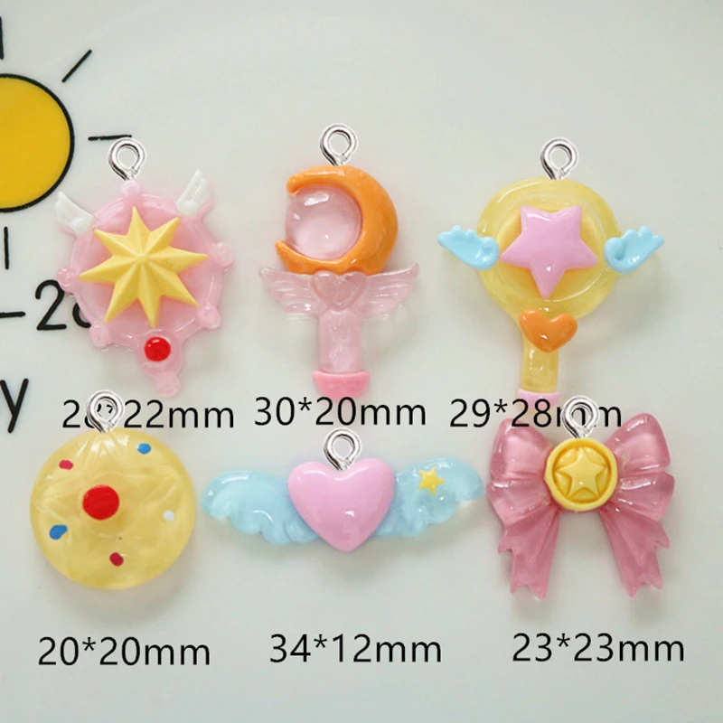 10Pcs Kawaii Magic Stick Bowknot Resin Charms Cute Angel Wing Cartoon Pendant DIY Girl Earring Bracelet Jewelry Make Accessories