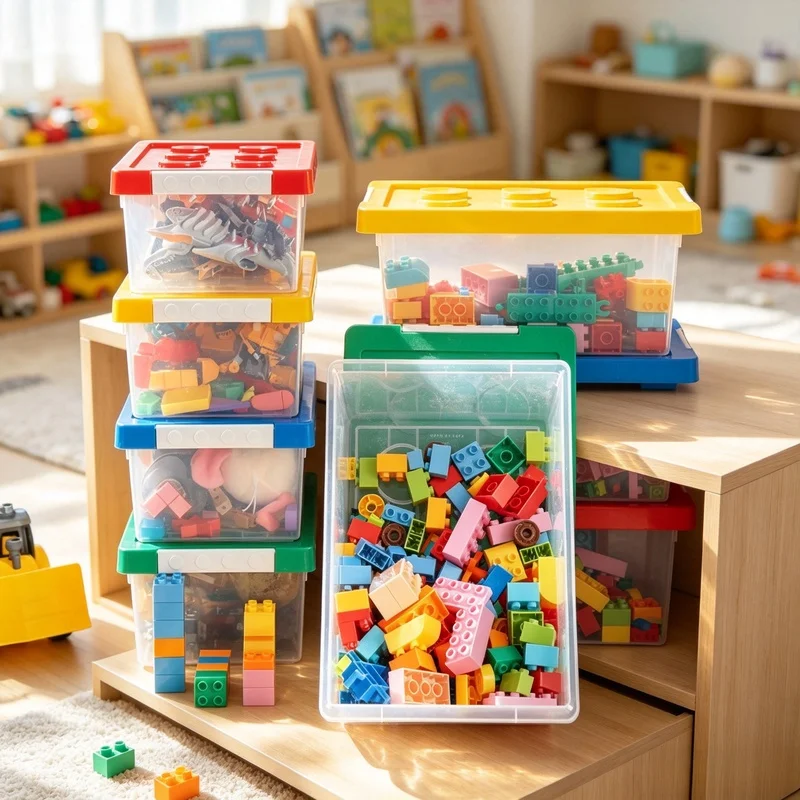 1‑Pc Multi‑Purpose Plastic Storage Box, Kids Building Blocks Toy Stationery Sundries Organizer Household Bedroom Storage Contain