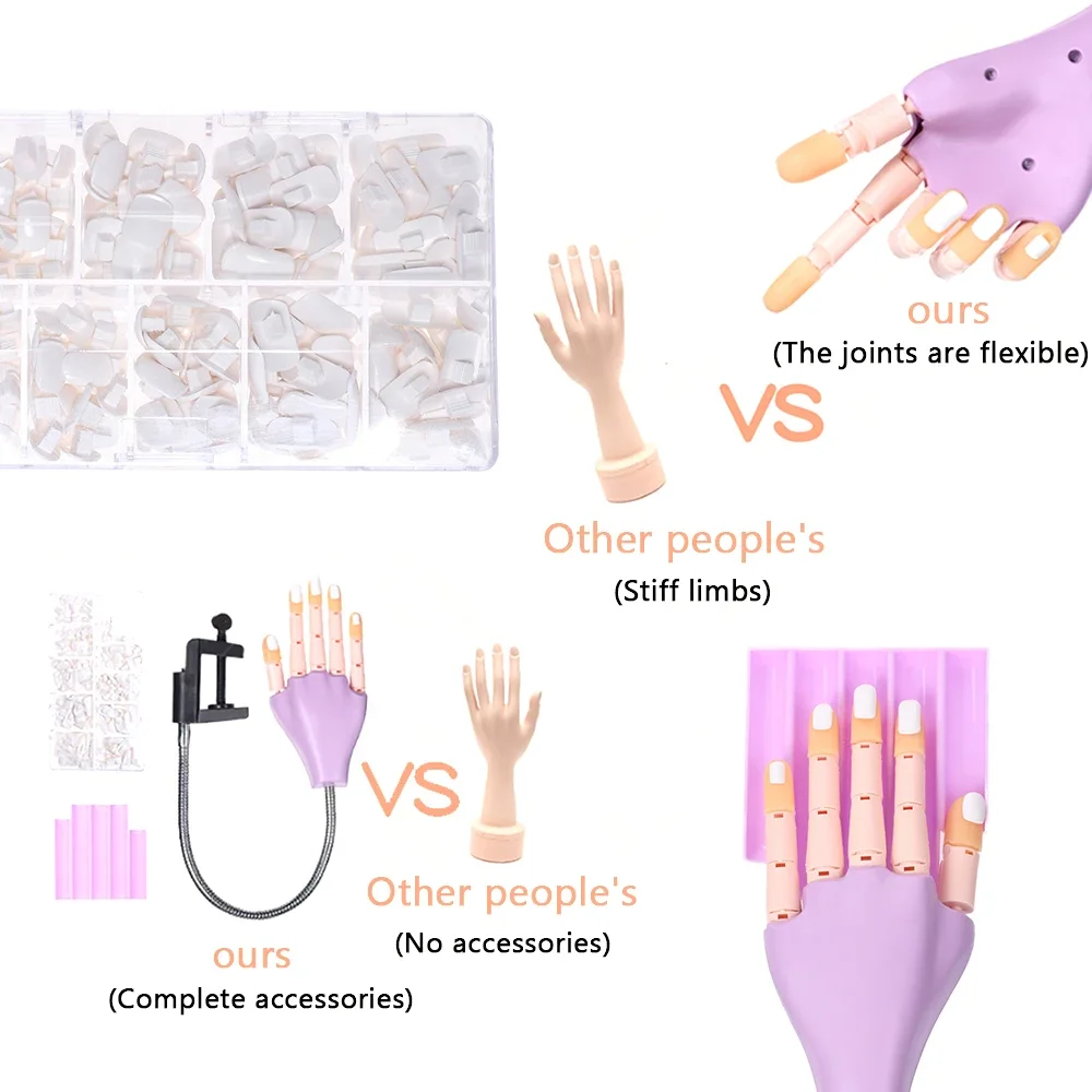 Diozo Verstelbare Manicure Oefen Handtrainingsmodel Herbruikbaar Handmodel Buigbare Vinger Met Nageltips Voor Beginnersoefeningen