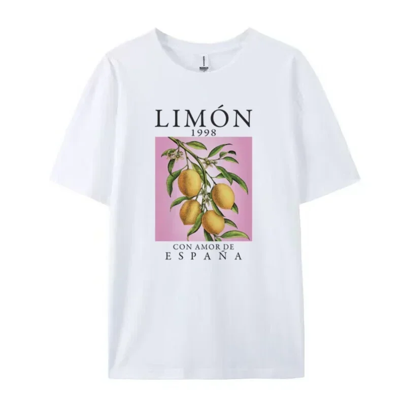 Lemon Fruit Print T-Shirts Cotton Women Graphic Tops Vintage Aesthetic Botanical Streetwear Shirt Cottagecore Clothes Oversized image 4