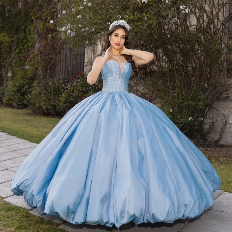 

Customized sky blue V-neck Off Shoulder Quinceanera Dress Tull satin applique vestidos de 15 Quinceanera ﻿