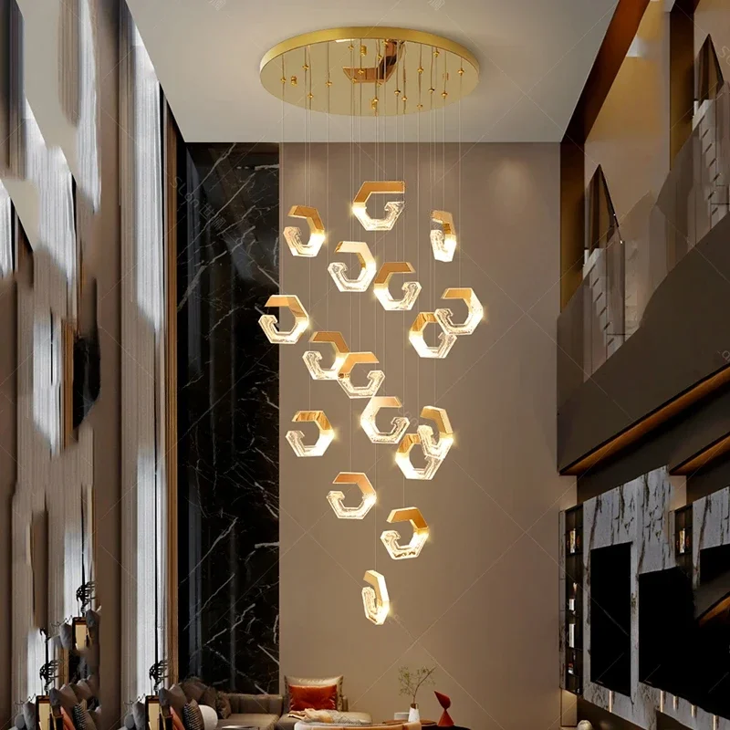 

Postmodern pendant lamp lightweight luxury crystal suspended ceiling duplex-style living room large pendant lamp
