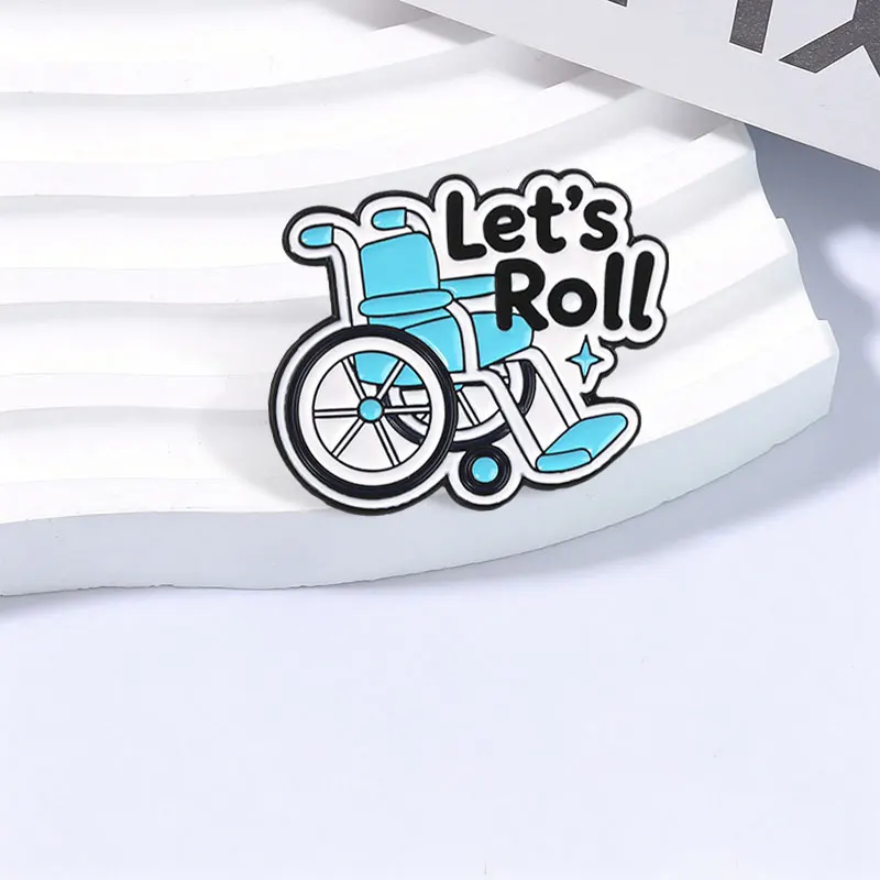 Let's Roll Blue Wheelchair Cartoon Badge Positive Optimistic Accessibility Design Enamel Pin Backpack Jacket Badge Jewelry Gifts