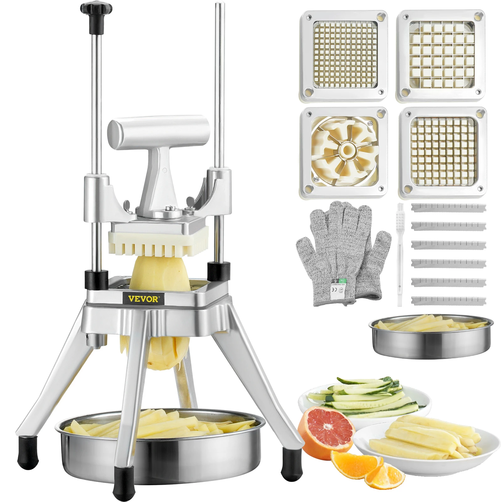 VEVOR Commercial Vegetable Fruit Dicer Cutter Potato Slicer Chopper 4 Blades & Tray Manual Cutting Machine home appliance