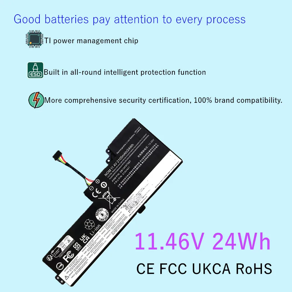 Batteria del computer portatile da 24Wh per Lenovo ThinkPad T480 T470 A485 A475 01AV421 01AV419 SB10K97576 01AV420 SB10K97577 01AV489 SB10K97578