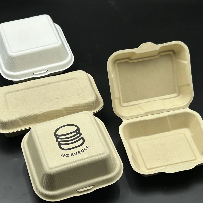 Customized.87N Disposable Paper Pulp Lunch Box Integrated Takeout Box Bowl Burger Box Biodegradable Bento Packing Fast Food Box