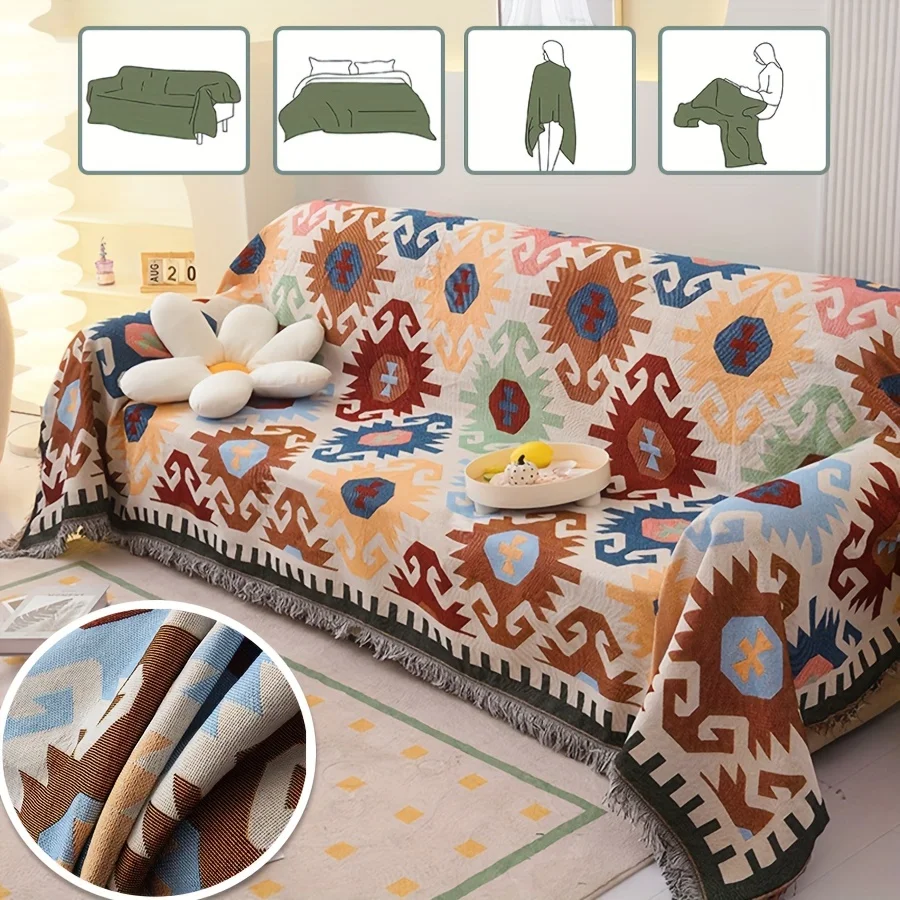 Luxury Bohemian Reversible Futon Slipcover - Sofa Protector Stain-Resistant Washable Couch Cover for Dogs & Pets - Bedroom, Offi