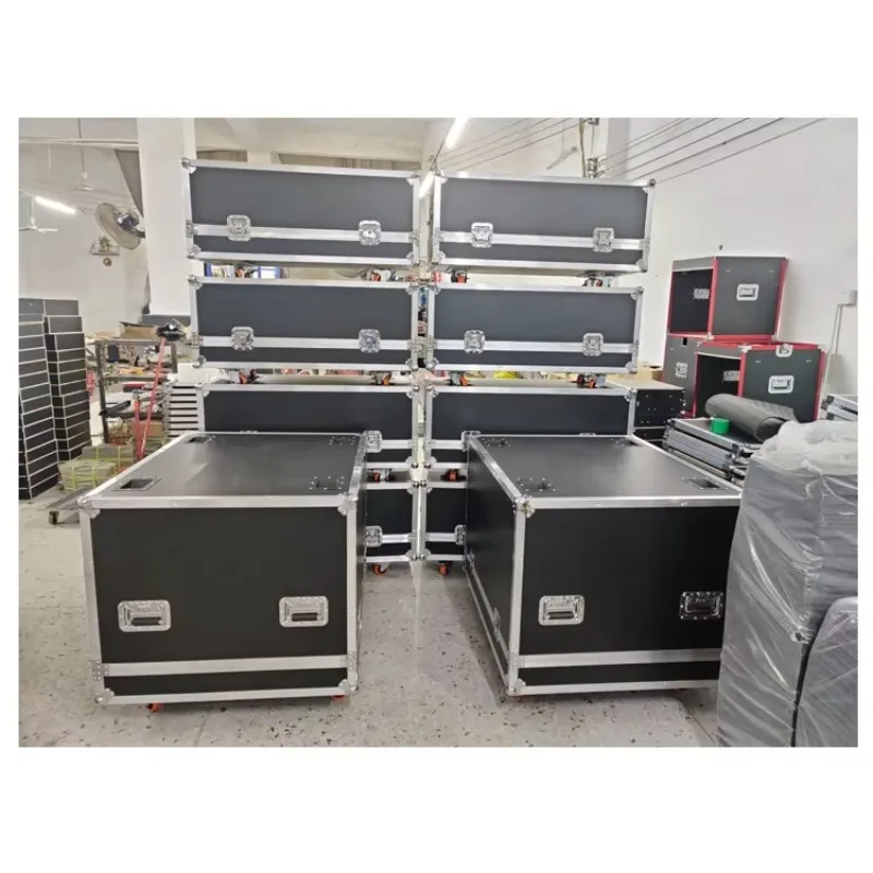 Rak Flight Case Aluminium 8U/10U/12U/16U dengan Roda, Penyimpanan Mixer Audio Amplifier, Kabinet Laci dengan Pintu Kayu/Transparan