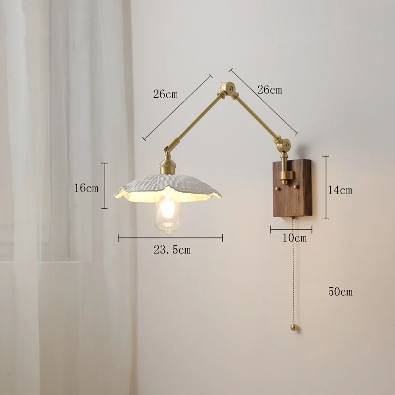 IWHD Nordic Modern Ceramic Wall Lamp Beisde Pull Chain Switch Up Down Living Room Bedroom Light Copper arm wall Lighting LED