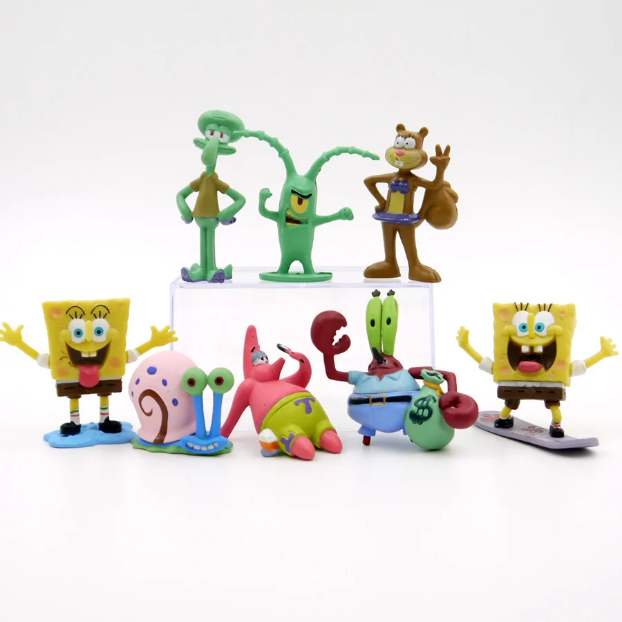 8pcs/set Spongebob Squarepants Kawaii Cartoon Doll Toy Patrick Stars Squidward Tentacles Armor Abs Krabs Plankton GK Model Gift