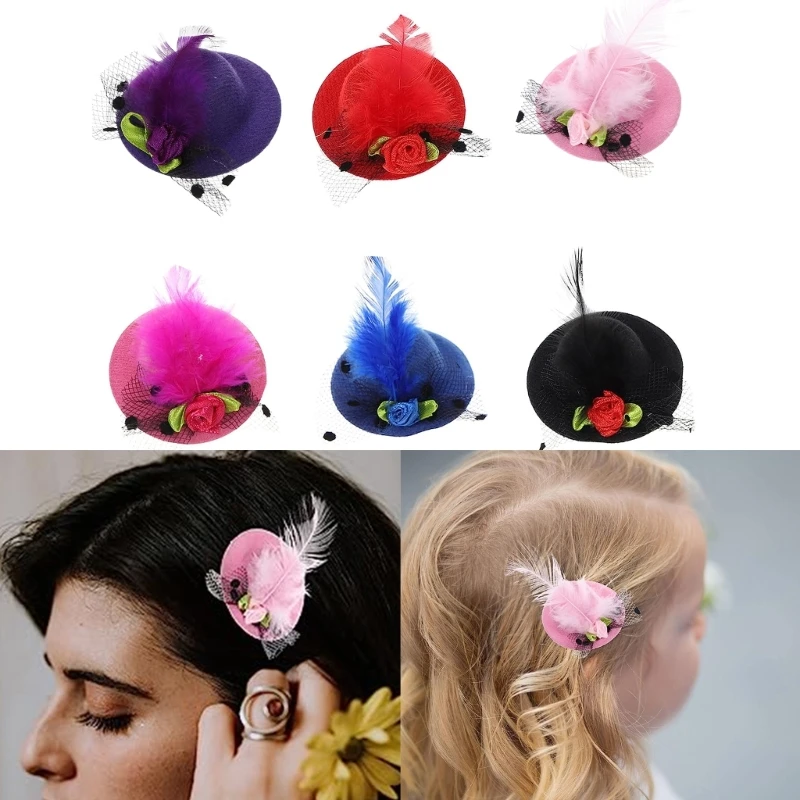 Kids Feather Top Hat Shape Hair Clip Spring Summer Hairpin for Teenagers Birthday Party Taking Photo  Hairpin F3MD