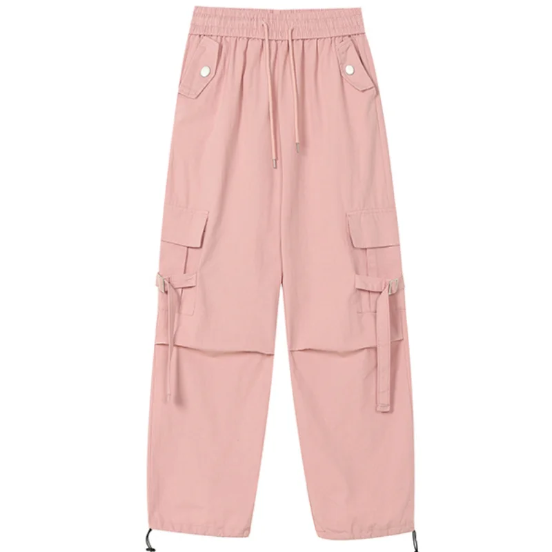 النساء قيعان رمادي Vintage السراويل البضائع رقيقة عالية الخصر واسعة الساق مستقيم جيب السراويل غير رسمية فضفاض التطهير بنطلون السيدات الصيف #6