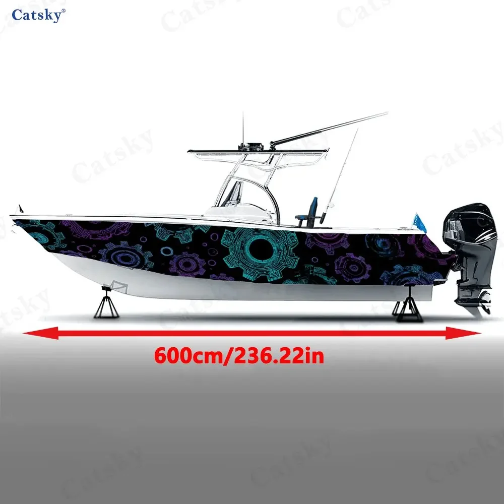 2Pcs Cyberpunk Gear Pattern Boat Stickers, PVC Waterproof Durable Vinyl Wrap Decals for Fishing Boat, Durable and Stylish Design