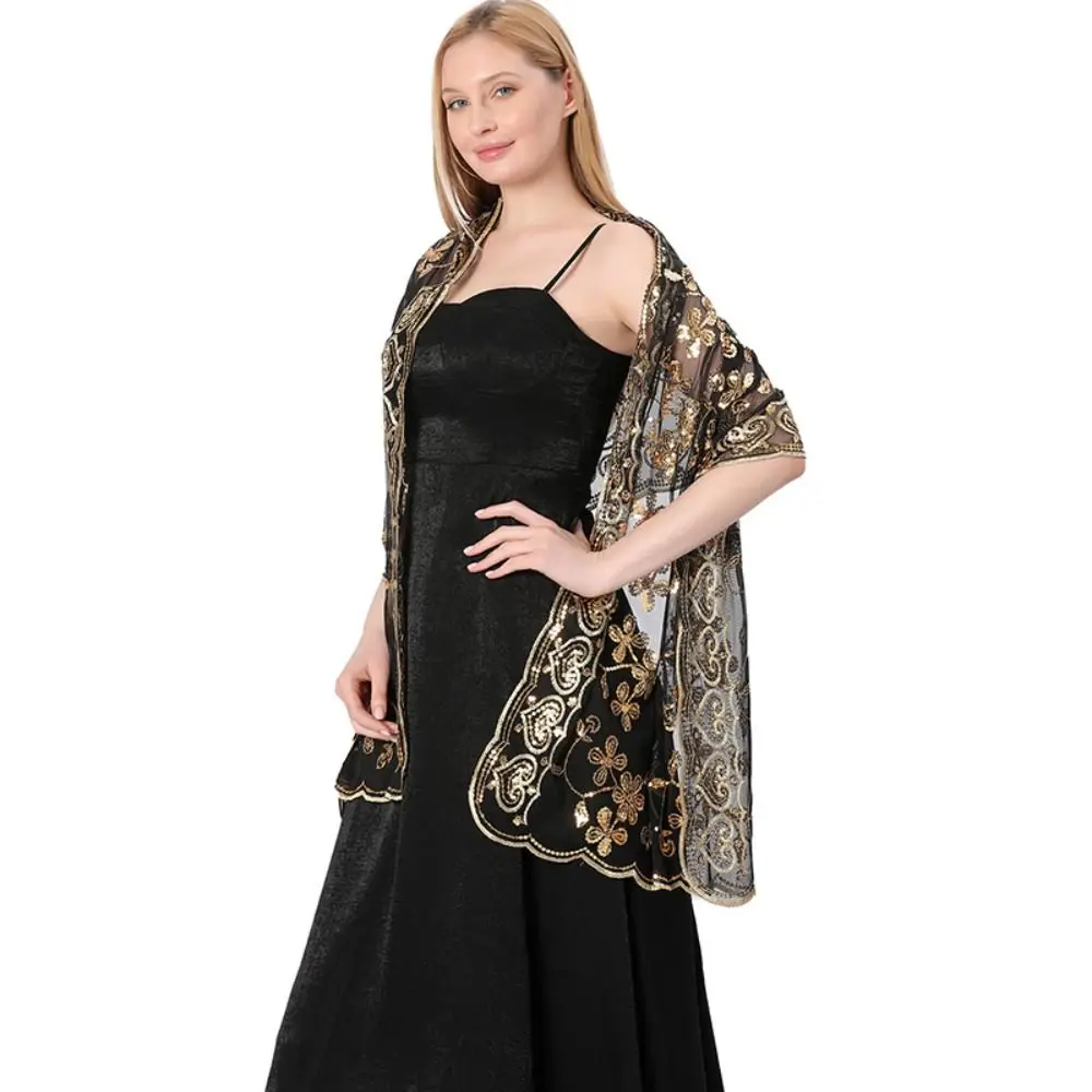 

Модные прозрачные шали с вышивкой и блестками, тюль с кисточками, разноцветные танцевальные аксессуары, вечернее платье, шарф для женщин