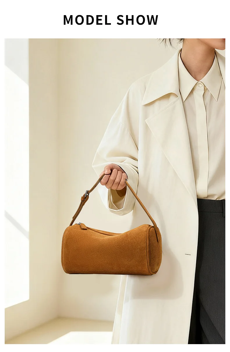 Aidanni Echtleder-Wildleder-Unterarmtasche für Damen, 2026 Neue Retro-Zylindertasche, Handytasche, Umhängetasche – Detail 1