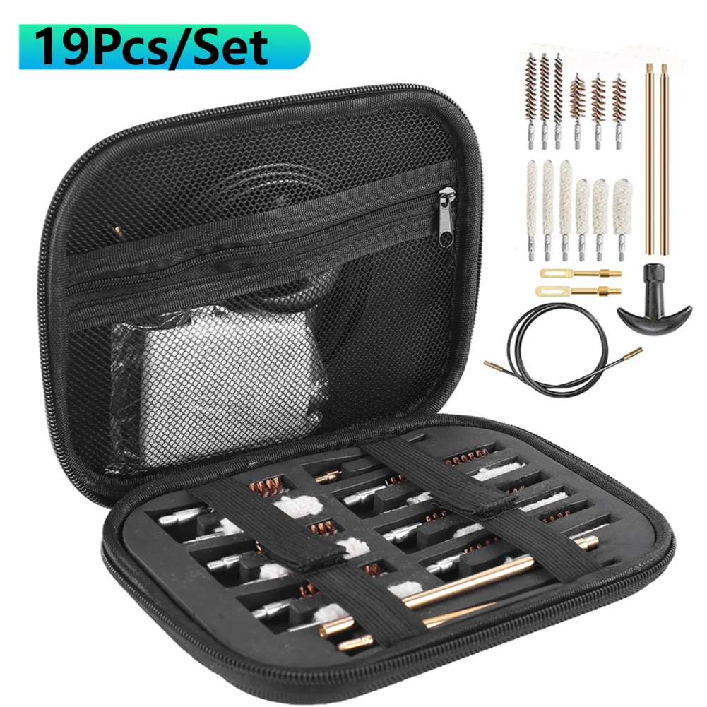 

19Pcs/set Tactical Gun Barrel Cleaning Kit for Handgun Rifle Pistol Gun Brush Tool for .22/.38/9mm/.40/.45 Caliber Hunting Tool