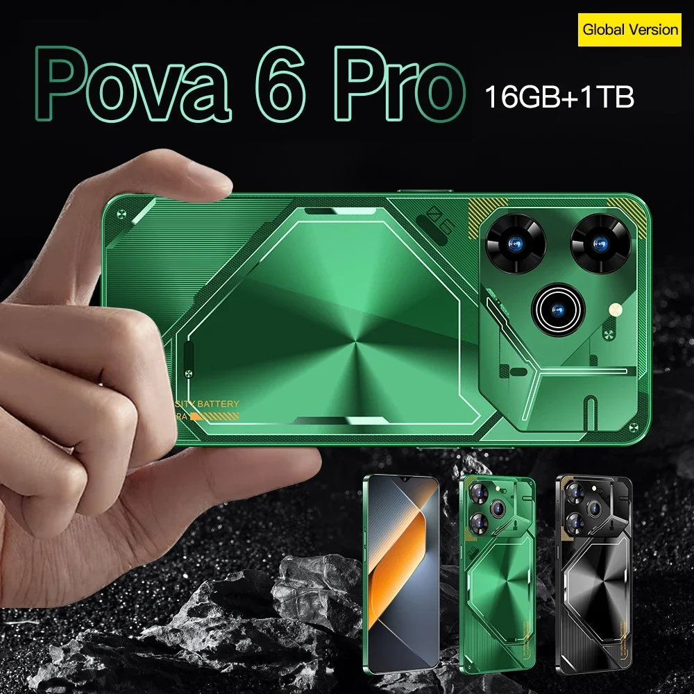 2024 글로벌 버전 인기 휴대폰, Pova 6 Pro 5G, 6.8 인치 HD 휴대폰, 16G + 1T, 108MP, 얼굴 잠금 해제 스마트폰, 신제품