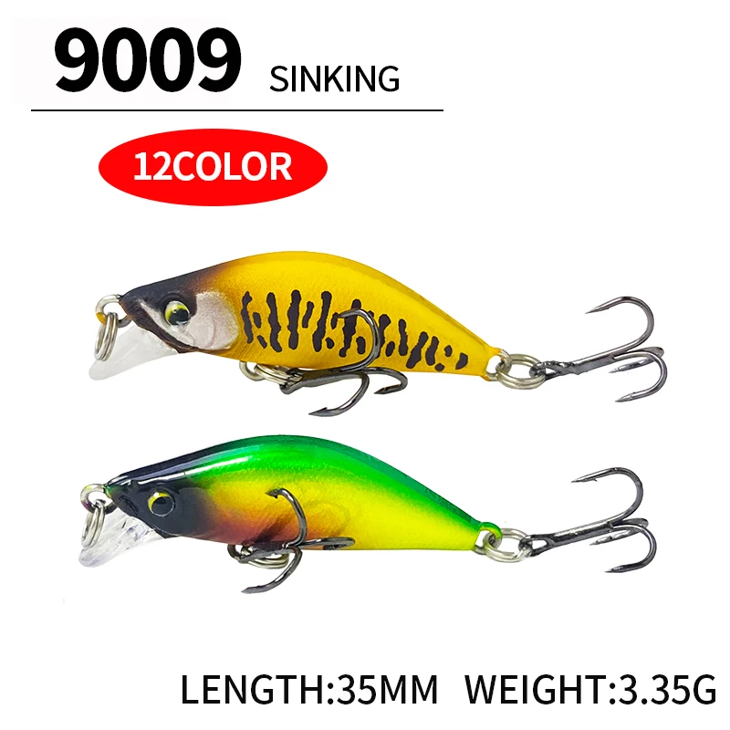 Mini Señuelos de Pesca de pececillo que se hunden, cebo duro Artificial, de agua dulce para lubina Crankbait, equipo de plástico Swimbait, 3g, 35mm