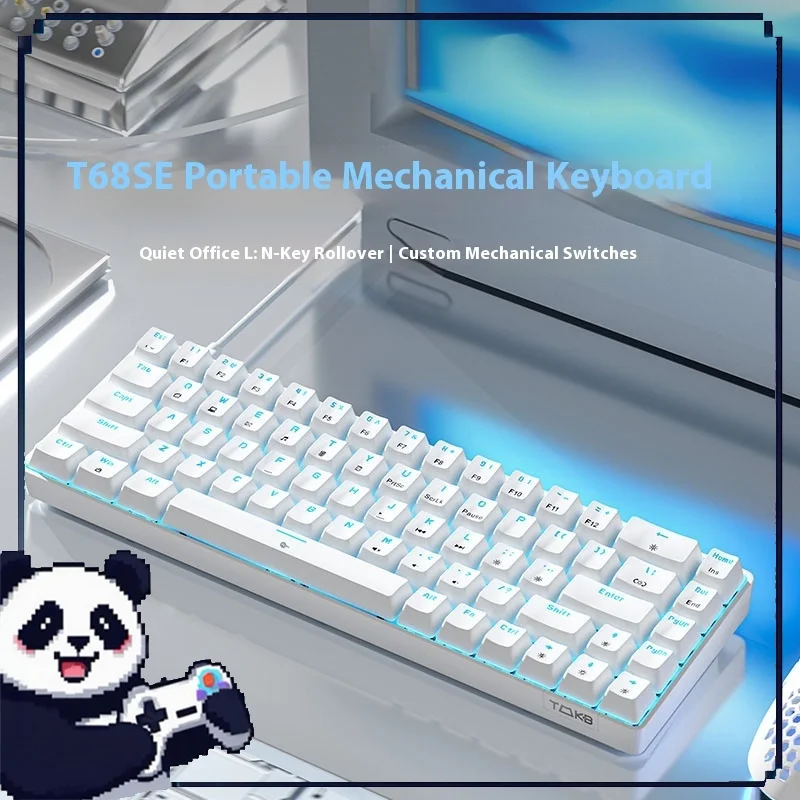 

Проводная игровая механическая клавиатура T68se, эргономичная 68-клавишная клавиатура из АБС-пластика, совместимая с Mac/Win Pc, офисные игровые аксессуары, клавиатура