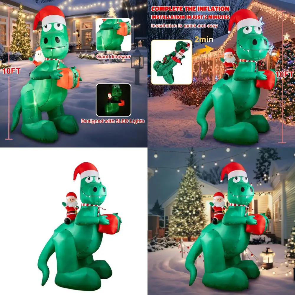 

10-футовый надувной рождественский динозавр с ездой Санта-Клауса, наружное светодиодное украшение двора на Рождество и зиму