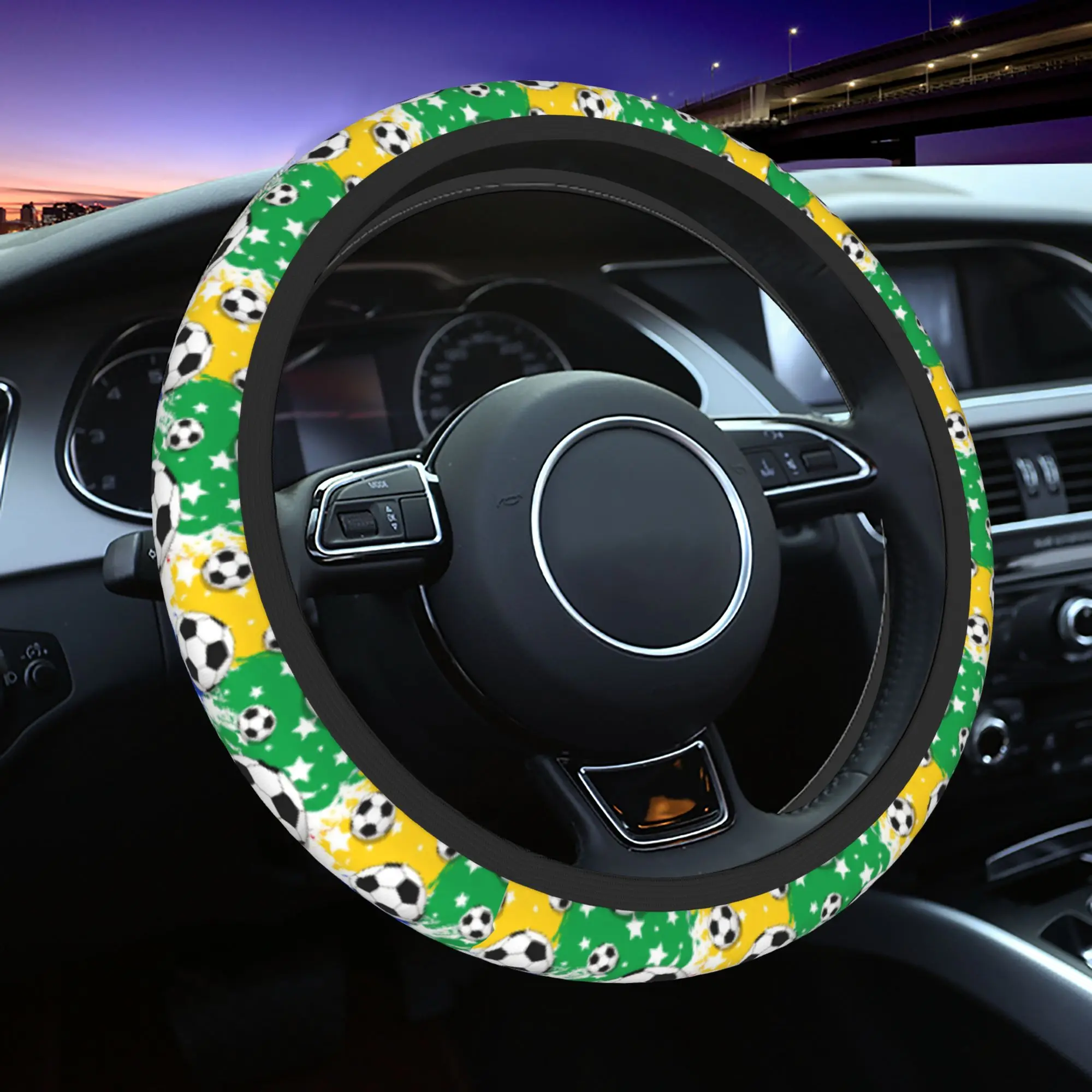 Football Soccer Patten Car Steering Wheel Cover 37-38 Universal  Auto Steering Wheel Protector Car-styling Interior Accessories