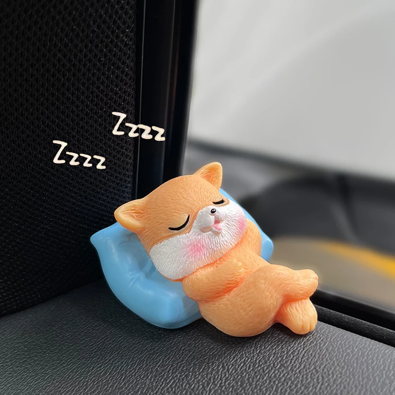 Cartoon Cute Sleeping Animal Decorations Car Center Console Decor Car Navigators Screen Trinkets Automotive Interior Accessories