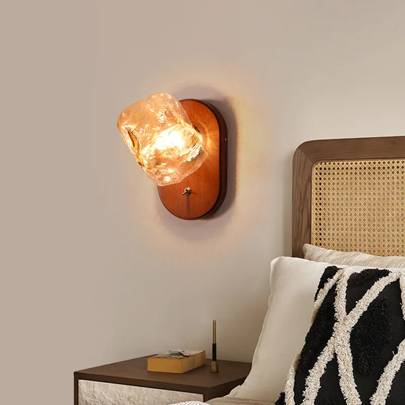 

Retro Solid Wood Bedroom Ice Cube Wall Lamp Living Room Simple Wall Lamp Study Bedside Atmosphere Lamp