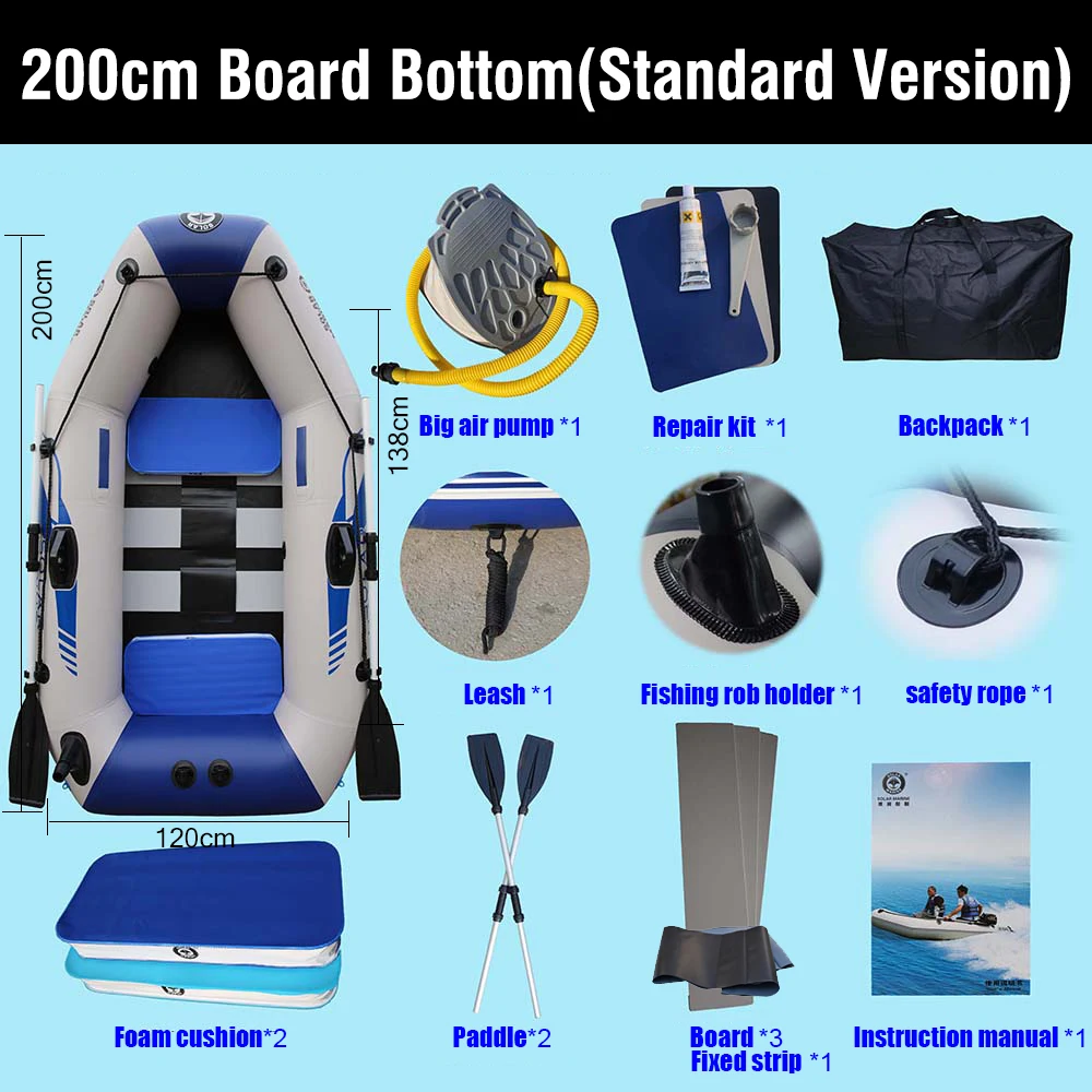 Solar Marine 2 Person Wooden Floor 200cm 2 M 6.6ft Rowing Fishing Boat With Luxury Awning Life Vest and Outboard Install Bracket