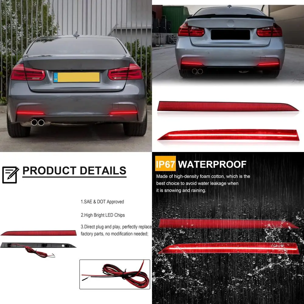 

BMW 3 Series LED Rear Bumper Reflectors for 320i-340i Models 2012-2019, Side Marker & Parking Lights, Upgrade OE 63147847165/66