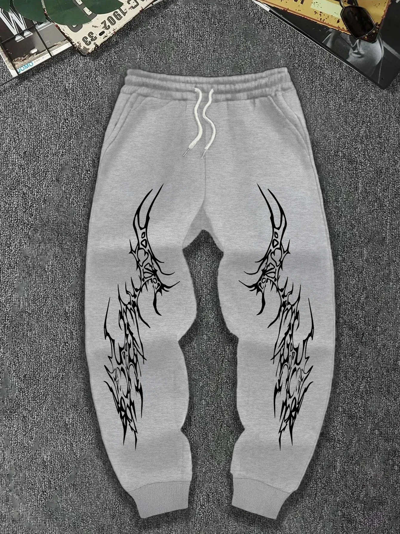 American Street Dark Gothic Style Printed Sports Pants, Casual Sports Jogging Pants, Suitable for Both Men and Women