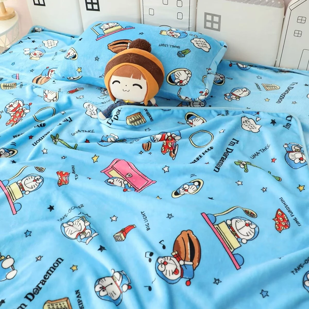 Doraemon Deken Cartoon Warme Flanellen Deken Kussensloop Mooie Anime Patroon Afdrukken Deken Sprei Slaapkamer Slaapbank Cadeau