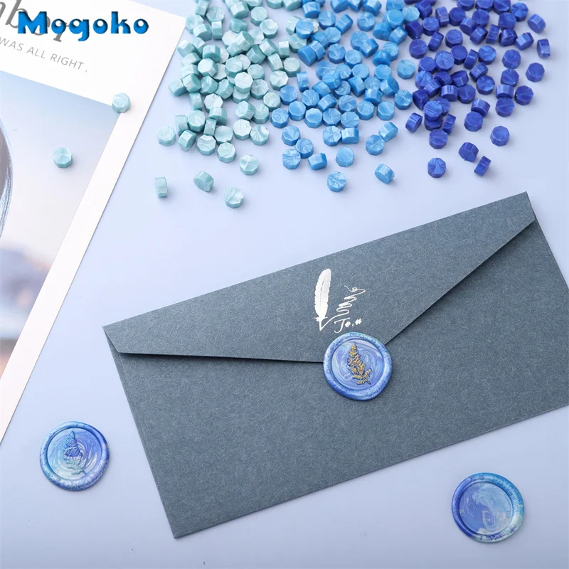 Mogoko New Style Wax Seal Beads 300 Pieces Octagon Sealing Wax Sticks Beads with 4 Candles and 2 Melting Spoons for Seal Stamp