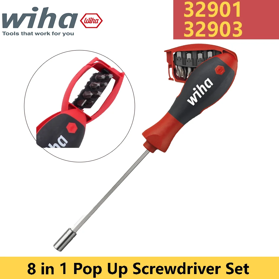 

WIHA 32901 32903 Pop Up Screwdriver Set with 8 Bits SL/PH/PZ/TORX Magnetic Screwdriver Magazine Slim Rod Precision Screwdriver