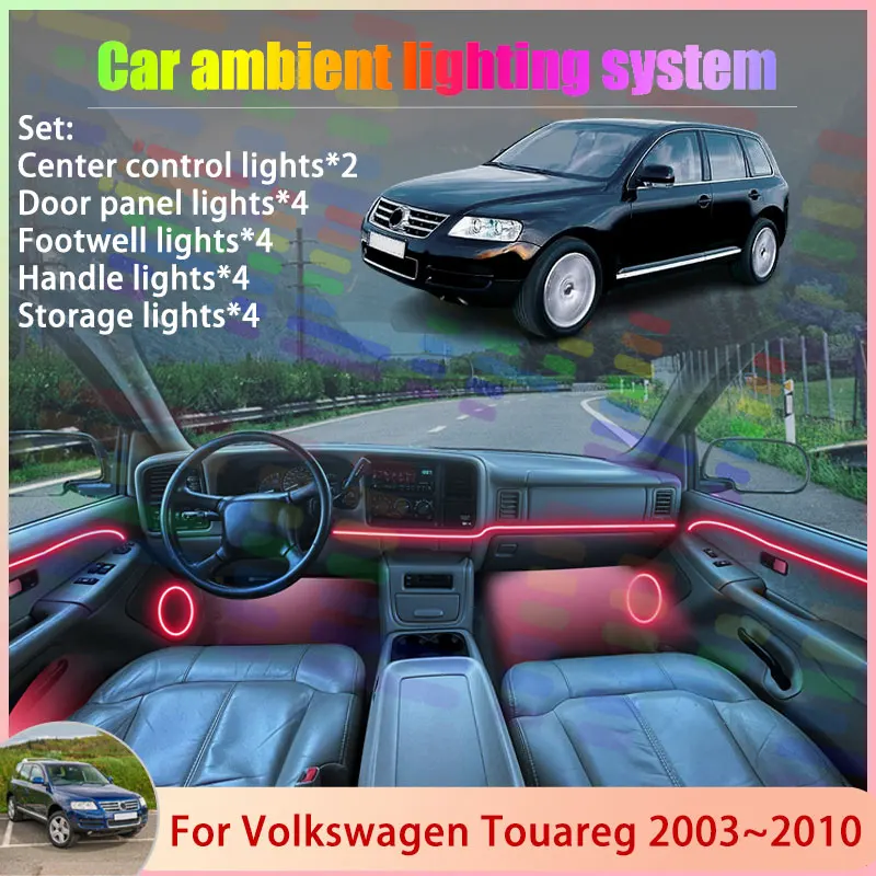 

Для Volkswagen Touareg MK1 7L 2003 ~ 2010 2004 2005 2/18 в 1, автомобильная атмосферная лампа, RGB абажур, ансамбль, стример, атмосферный набор