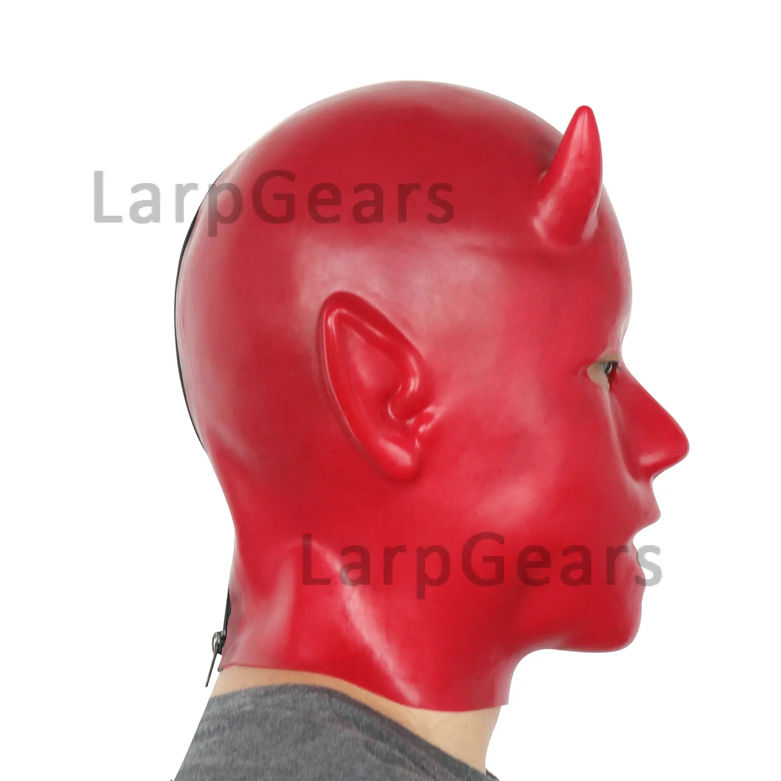 Red Devil Fetish Hood Latex Demon Mask Adult Rubber Sizes Unisex Full Head Around 58cm