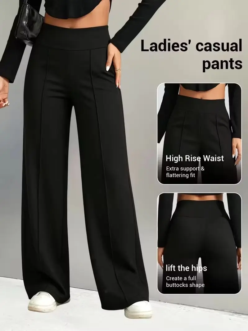 Damen High-Waist Weite Jogginghose Frühling Sommer Einfarbig Locker Gerade Lässige Jogger Lounge Lange Hose – Detail 1