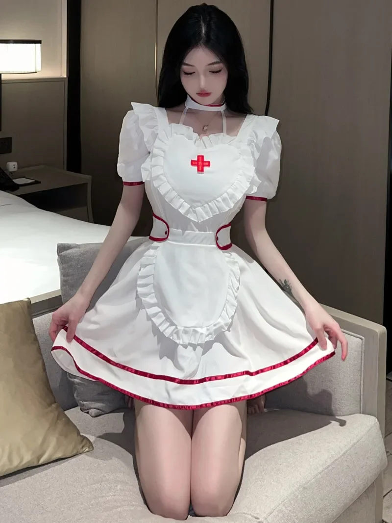 White Angel Sexy Cosplay Nurse Uniform Dress Elegant Girl Mini Short Sleeve Tops Fashion 2023 New Korean Women