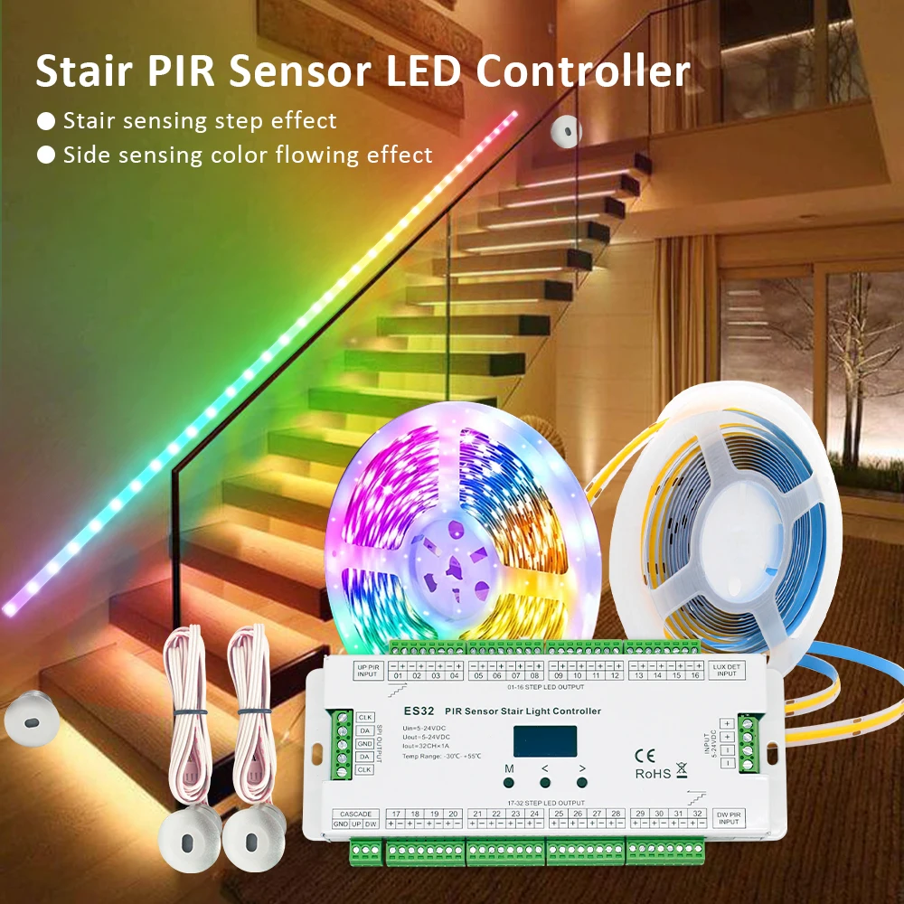 DC12V PIR Motion Sensor Stair Light Controller Single Color RGB Pixel Flowing LED Strip Infrared Step Lamp Controler 32 Channel