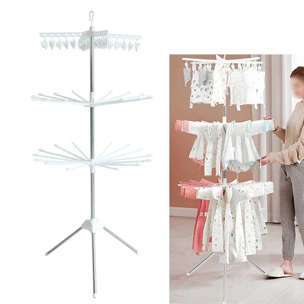 

170x68.5cm Foldable 3-tier 24 Clips Large Capacity Clothes Drying Rack Freestanding Towel Rack Clothes Hanger for Balcony