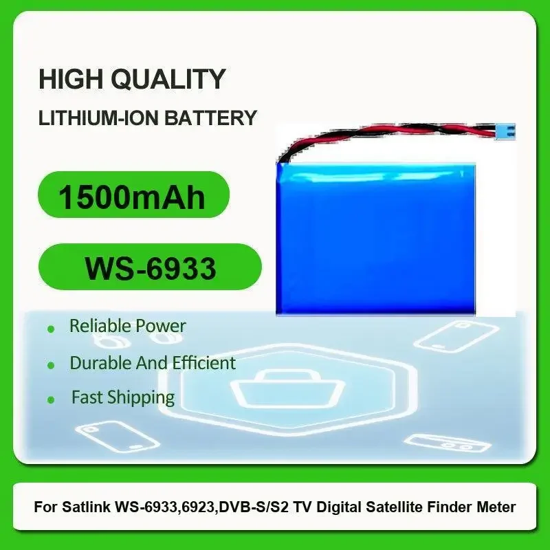 1500mAh Satellite Signal Meter Battery For SATLINK TV Digital Satellite Finder Meter WS-6933,6923,DVB-S/S2 WS-6933 Replacement