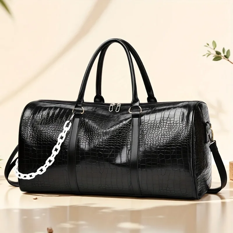 

Large Capacity Retro Crocodile-Textured Duffel Bag with Adjustable Shoulder Strap, Stylish Gym, Weekender & Overnight Bag