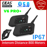 EJEAS V6 PRO+ Bluetooth Motorcycle Helmet Intercom Headset with 800M BT Interphone Communicator for 6 Riders IP67 Waterproof