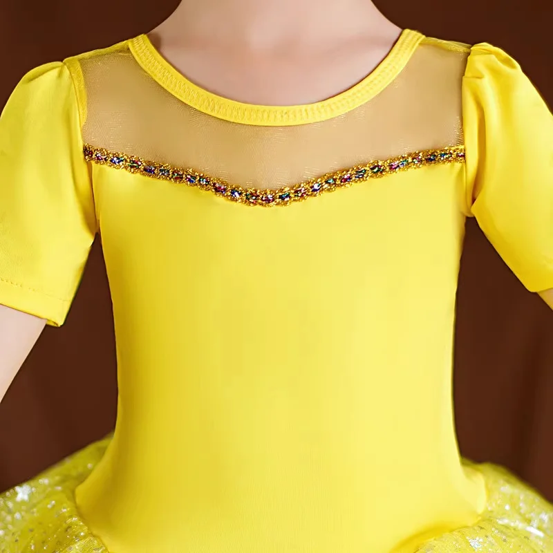 Giallo Vestito da ballo moderno per ragazze Bambini Bambini Costume da cheerleader Costumi per spettacoli teatrali Costume da ballo per ragazze