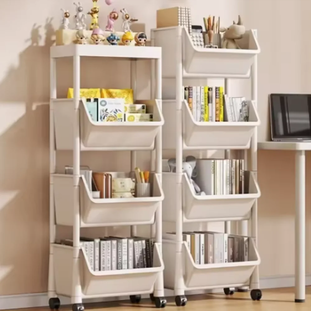 

Trolley Shelf Household Multi-layer Mobile Bookshelf Living Room Children Snacks Toys Kitchen Fruit And Vegetable Basket Shelf