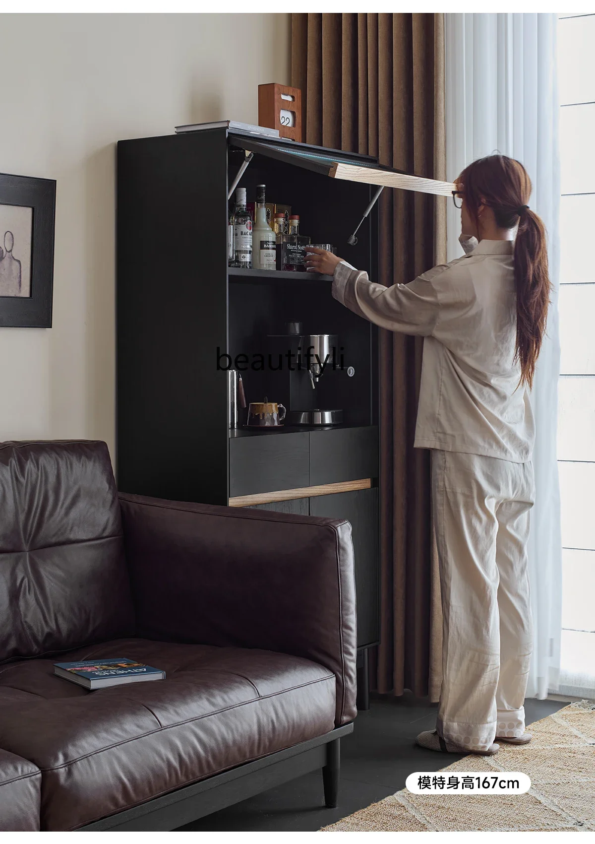 Light Sandalwood Vintage Style Solid Wood Home Living Room Multi-Functional Wall-Mounted Storage Cabinet Sofa Side Cabinet