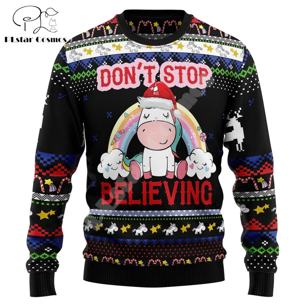 

Christmas Santa Claus Cat Dog Knitted Ugly Sweater Graffiti Retro Vintage 3DPrint Pullover Harajuku Casual Funny Streetwear X1